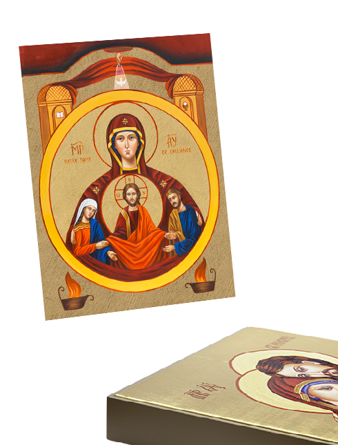 Quadro Sacra Famiglia Bizantina in Foglia Oro con Telaio in Legno 30x40 cm