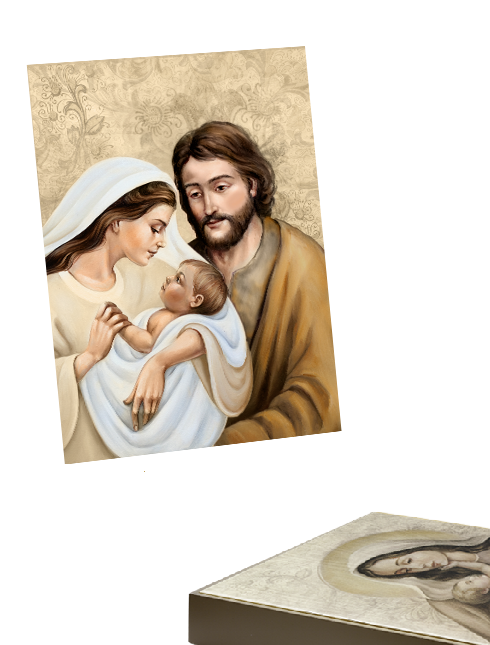 Quadro Natività Sacra Famiglia in Tela Effetto Dipinto con Telaio in Legno