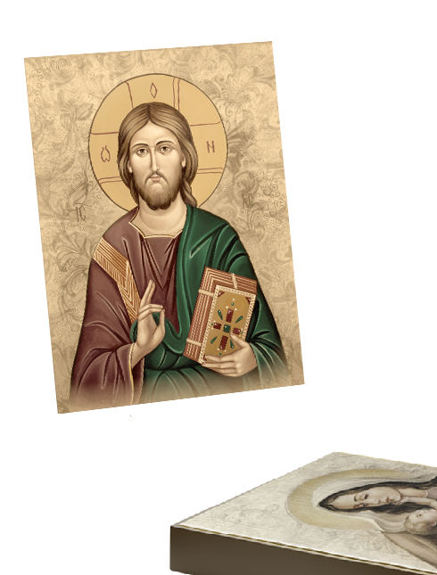 Quadro Gesù Maestro Bizantino in Tela Effetto Dipinto con Telaio in Legno