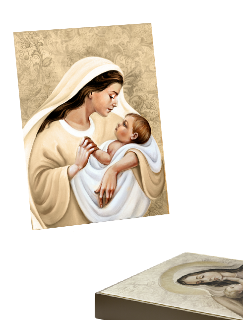 Quadro Madonna con Bambino in Tela Effetto Dipinto con Telaio in Legno