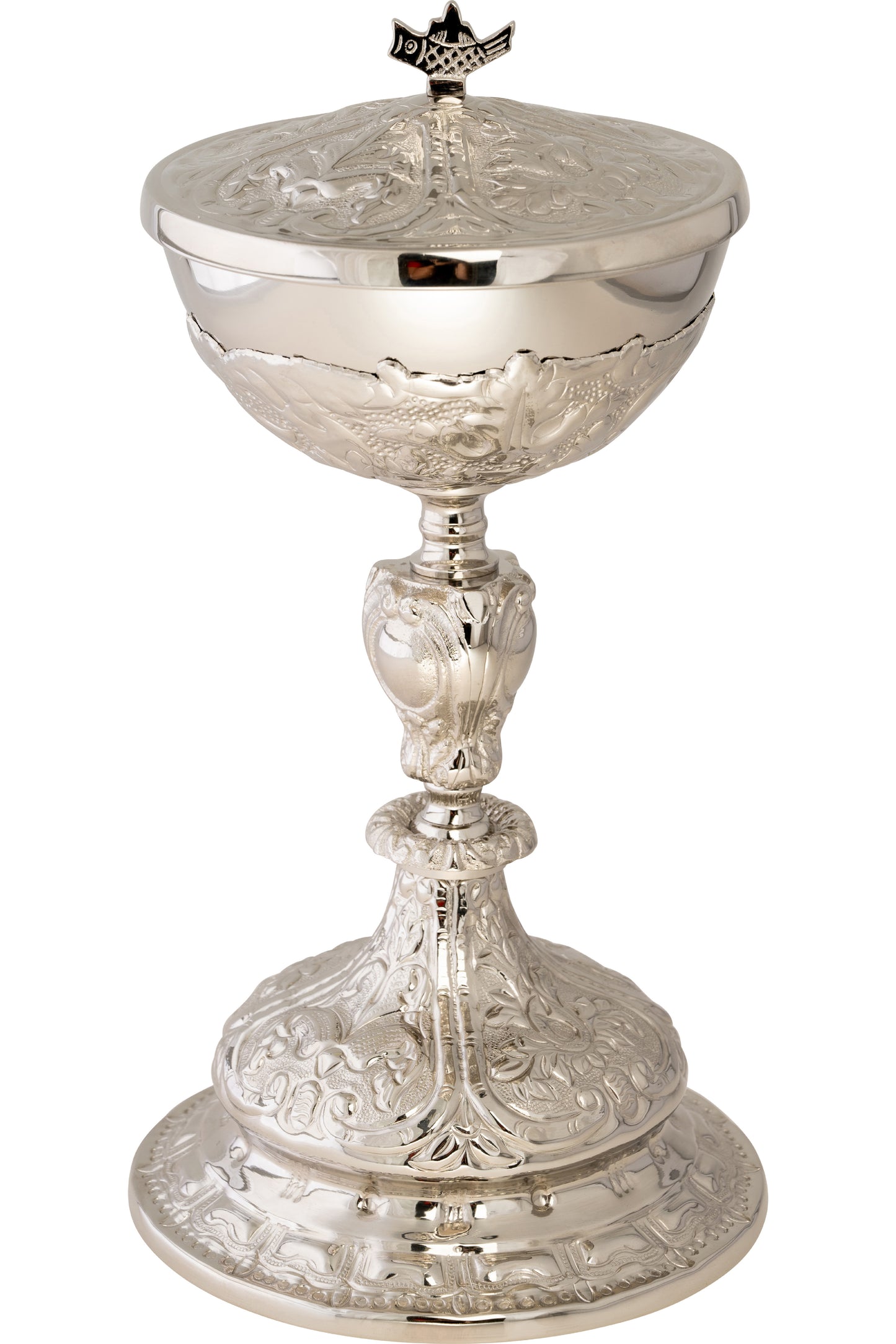 Pisside in Ottone Nichelato Interno Dorato Altezza 27 cm