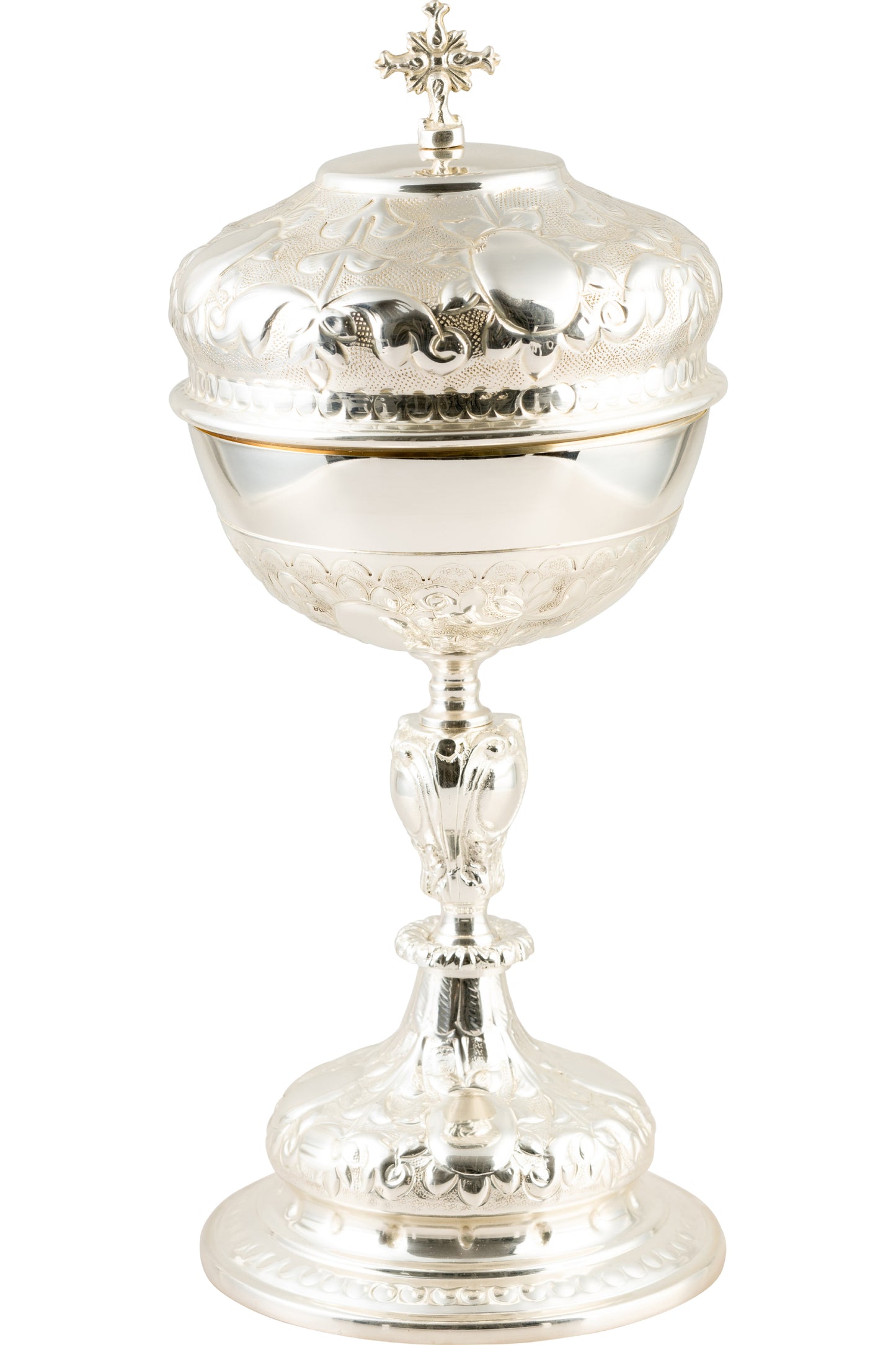 Pisside in Ottone Argentato Interno Dorato Altezza 33 cm