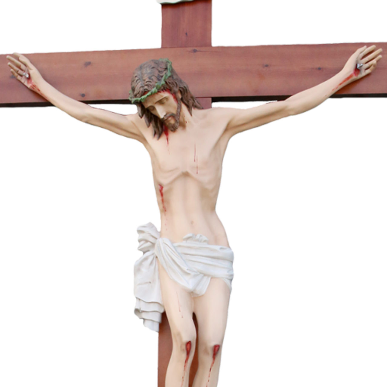 Crocifisso Croce in Legno 320 x 180 con Cristo 160 cm da Appendere in Vetroresina