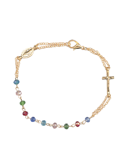 Bracciale Finitura Oro in Semi Cristallo con Medaglia Miracolosa e Croce