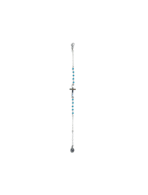 Bracciale Croce con Grani in Cristallo Azzurro in Argento Astuccio Incluso