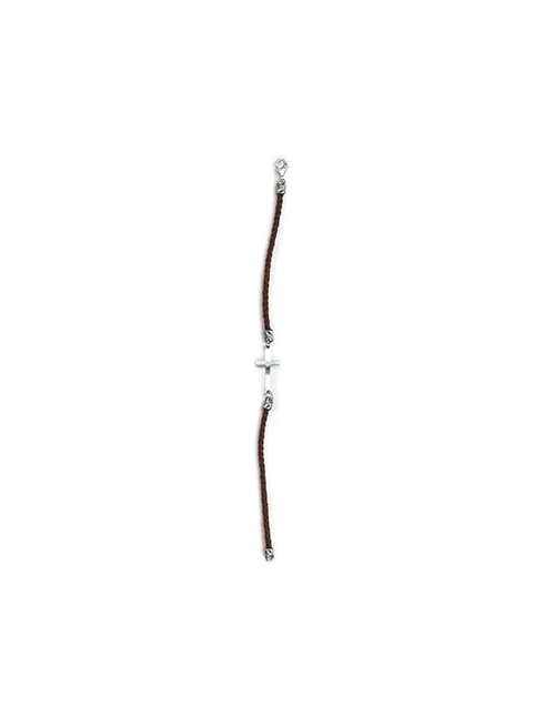 Bracciale Croce in Pelle Marrone e Argento Astuccio Incluso