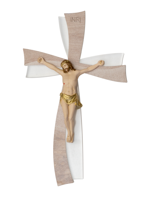 Crocifisso in Plexiglass Decorato con Cristo in Resina