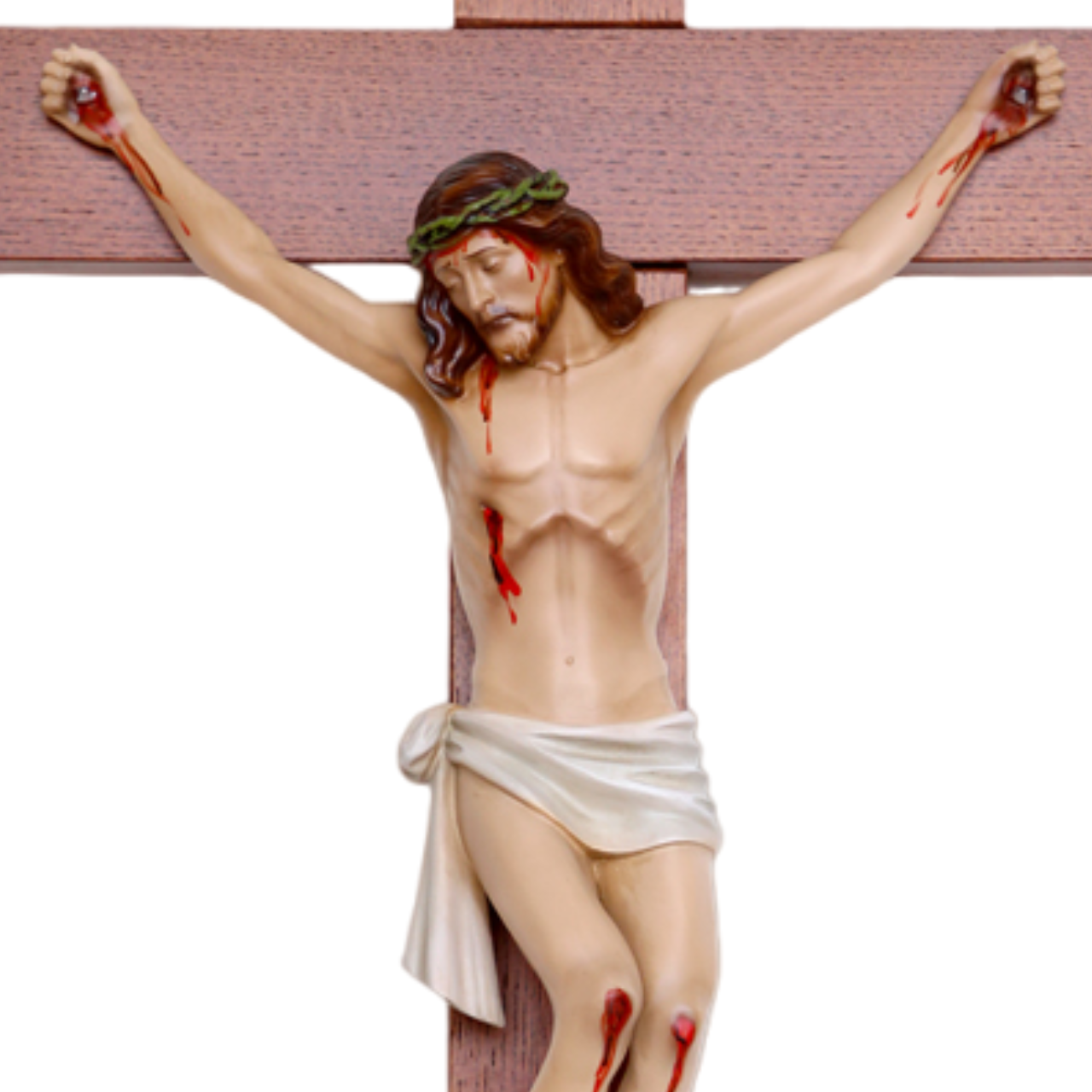 Crocifisso Croce in Legno 40 x 24 con Cristo 20 cm da Appendere in Resina Piena