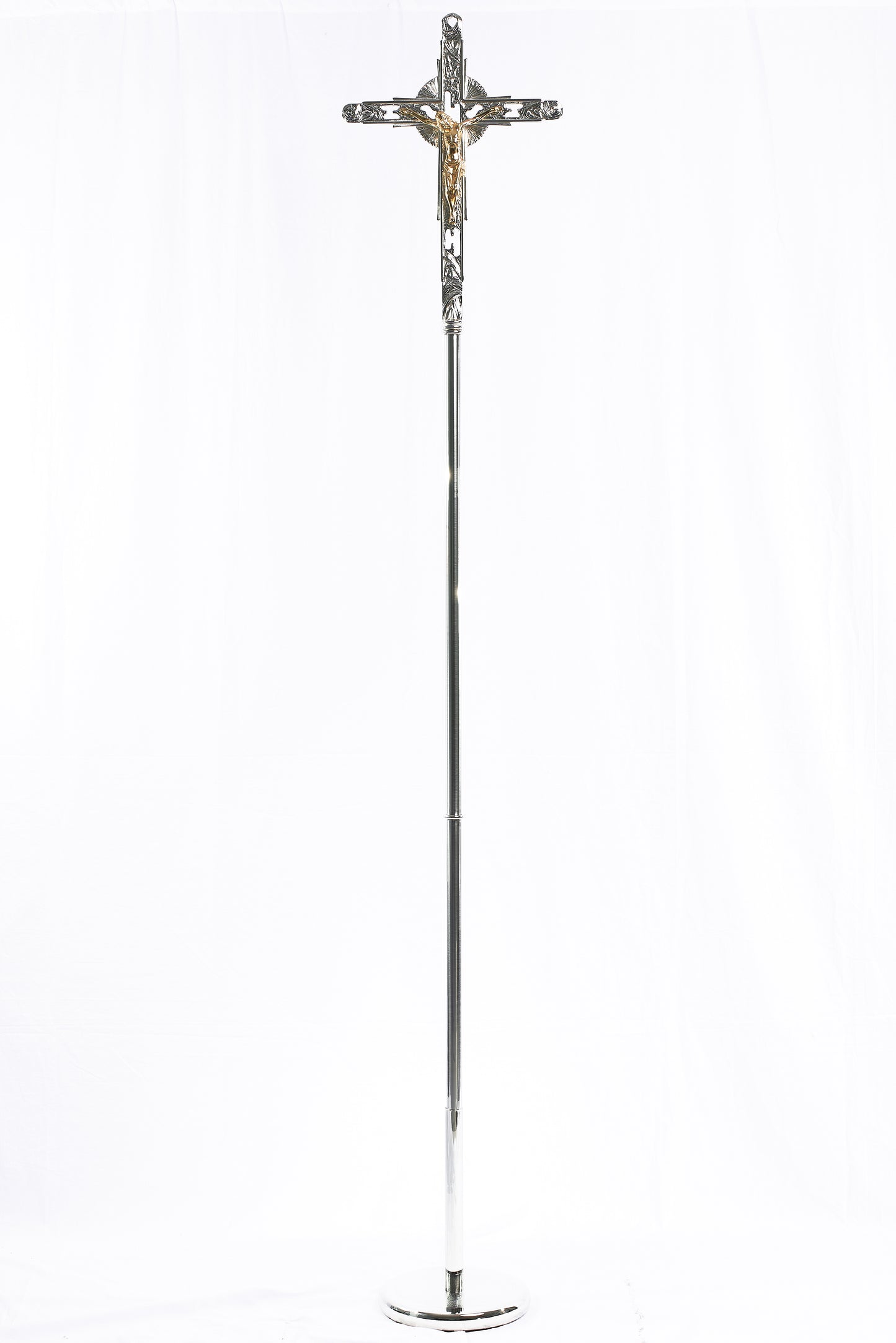 Croce Astile da Processione in Bronzo Color Argento 200x35 Centimetri