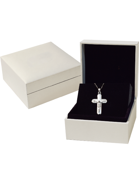 Collana con Crocetta Cristo a Rilievo in Argento con Astuccio