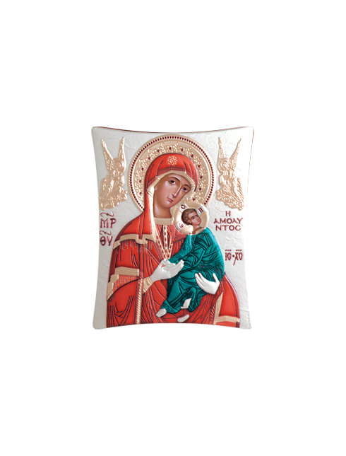 Icona Ortodossa Madonna con Bambino Quadretto in Legno e Argento