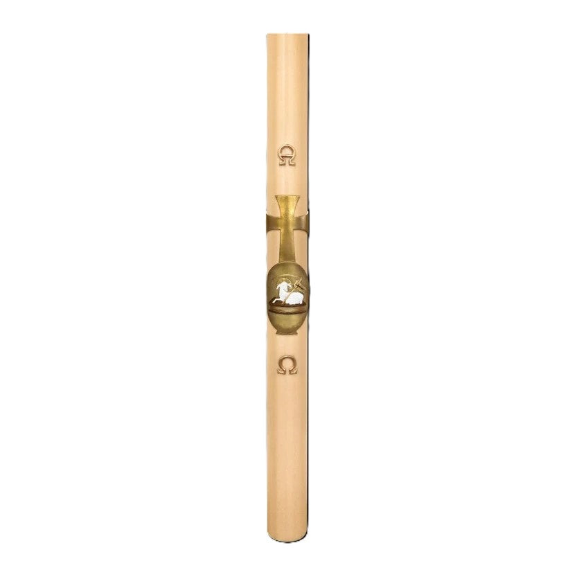Cero Pasquale in Cera d'Api 80x1200 mm Decoro Bassorilievo Agnello con Anno Applicato e con Rinforzo in Metallo