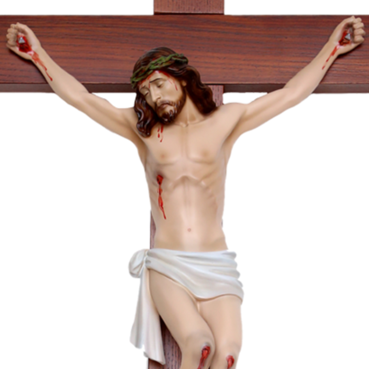 Crocifisso Croce in Legno 85 x 45 con Cristo 41 cm da Appendere in Resina