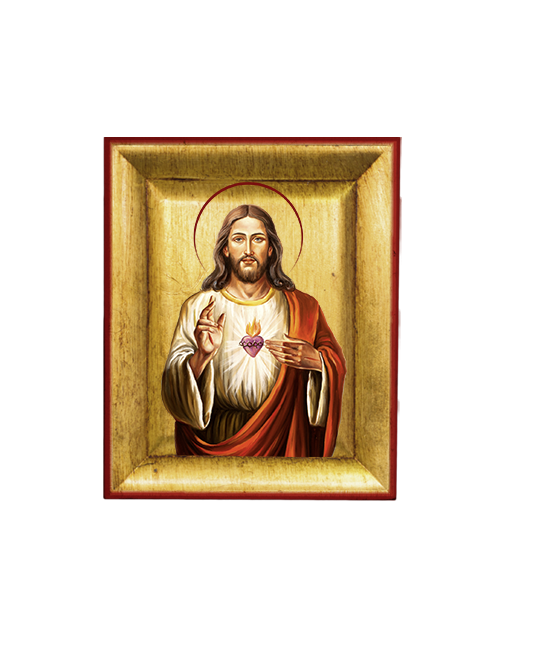 Quadretto Sacro Cuore di Gesù Icona con Foglia Oro