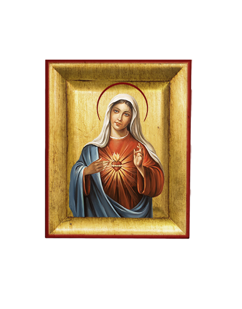 Quadretto Sacro Cuore di Maria Icona con Foglia Oro