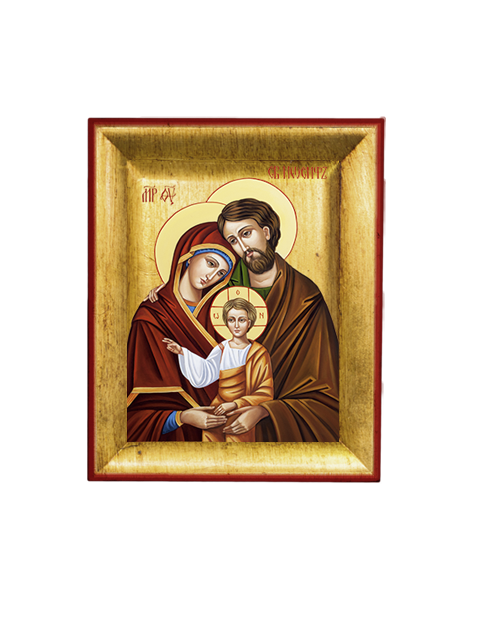 Quadretto Bizantino Sacra Famiglia Icona con Foglia Oro