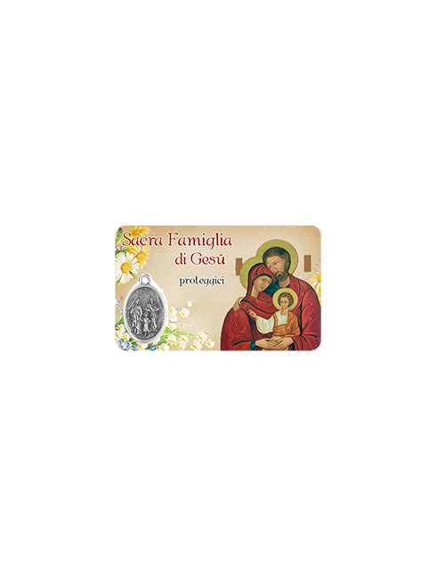 Card Plastificata Sacra Famiglia di Gesù con Medaglia 8,6x5,4 cm 100 Pezzi