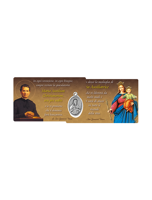 Card Plastificata San Giovanni Bosco e Madonna Ausiliatrice con Medaglia 8,6x5,4 cm 100 Pezzi