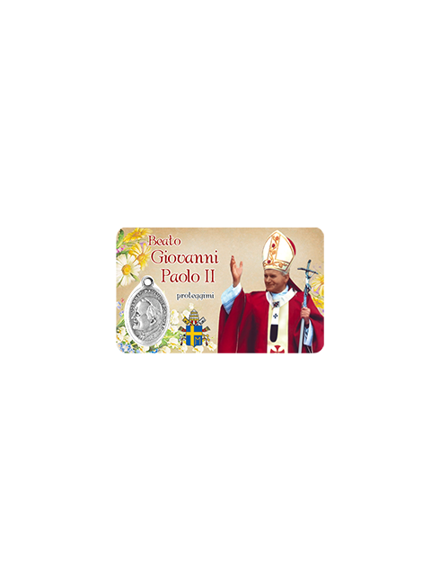 Card Plastificata Beato Giovanni Paolo II° con Medaglia 8,6x5,4 cm 100 Pezzi