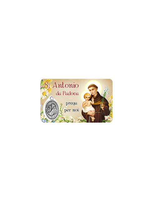 Card Plastificata Sant'Antonio da Padova con Medaglia 8,6x5,4 cm 100 Pezzi
