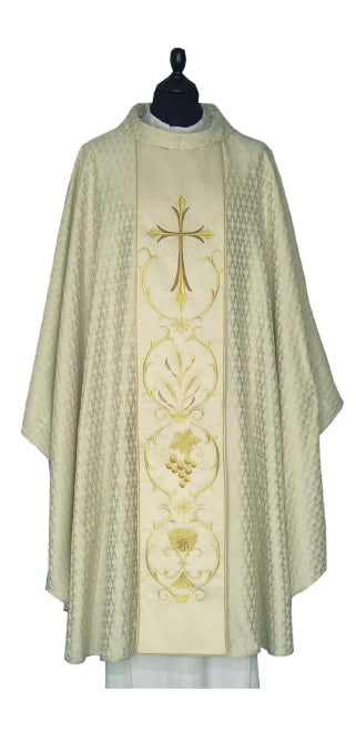 Casula Damascata Croce Gigli e Uva Ricamata con Stolone
