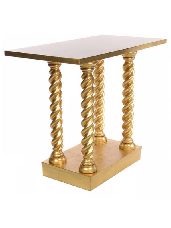 Altare a Quattro Colonne in Legno con Decoro Foglia Oro Altezza 120 Centimetri