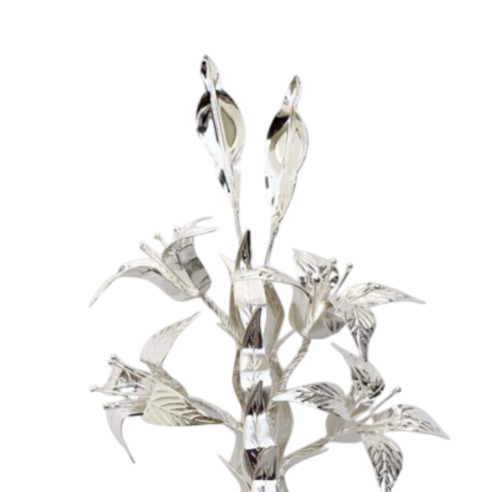 Giglio in Ottone con Foglie e Fiori 20 cm Finitura Argentata