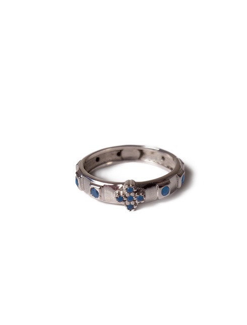 Anello con Croce in Argento e Zirconi Azzurri con Astuccio