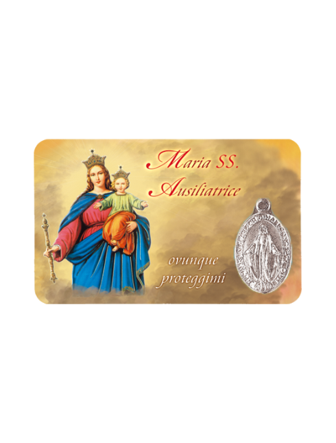 Card Plastificata Madonna Ausiliatrice con Medaglia Miracolosa 8,6x5,4 cm 100 Pezzi