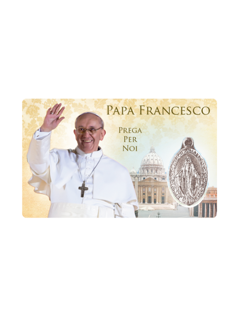 Card Plastificata Papa Francesco con Medaglia Miracolosa 8,6x5,4 cm 100 Pezzi