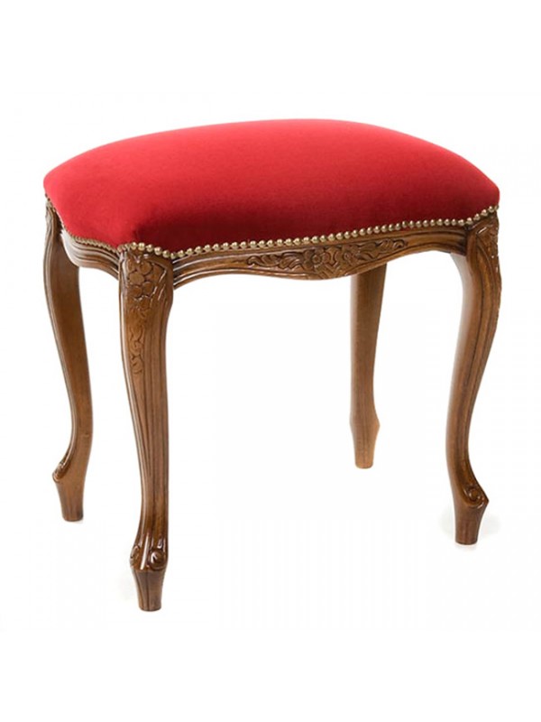 Sgabello in Legno Noce Rivestito di Rosso