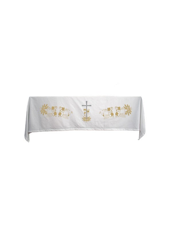 Tovaglia per Altare 160 x 300 Centimetri Ricamo Croce Fiori e Spighe