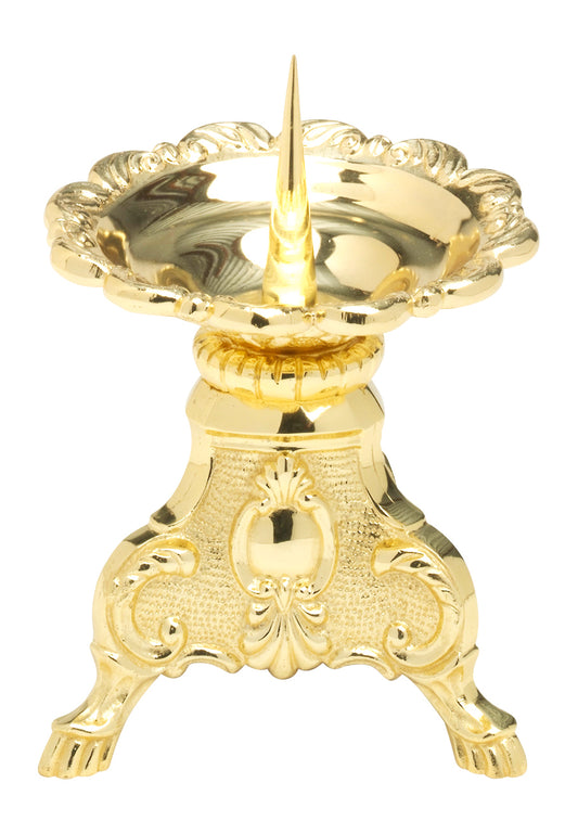 Portacandele da Altare Tre Piedi in Ottone Dorato Altezza 15 cm