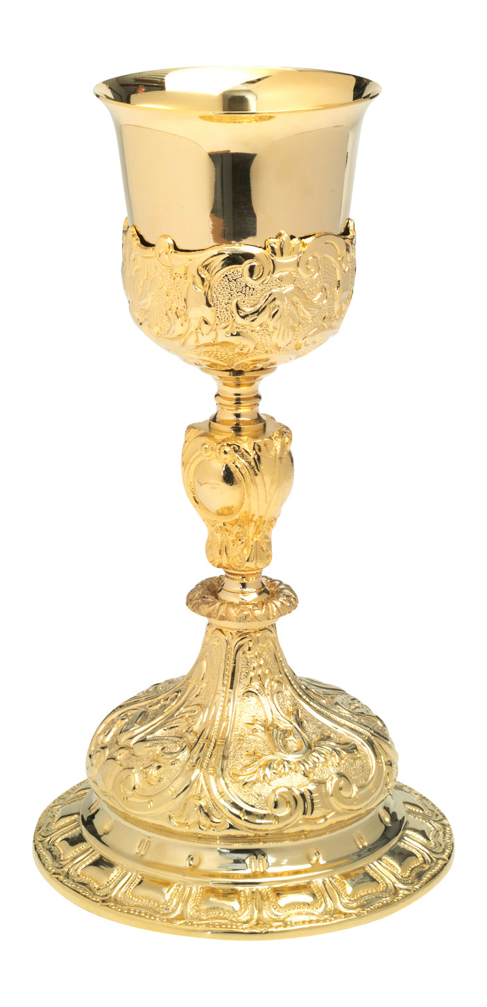 Calice Barocco in Ottone Dorato Altezza 26 cm