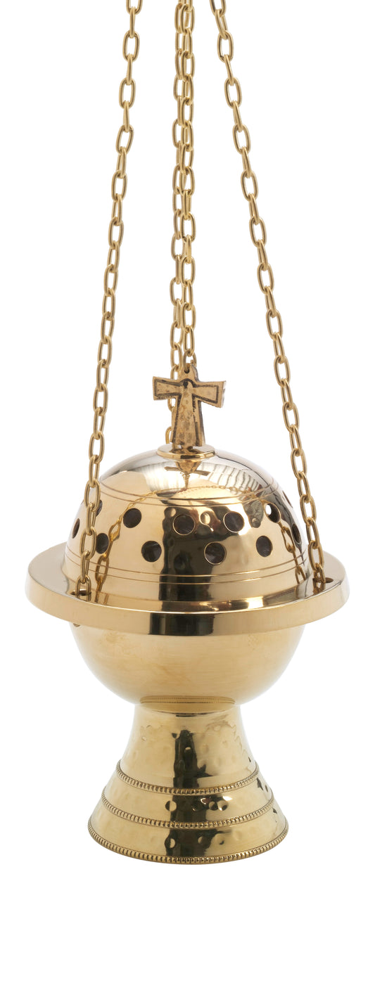 Turibolo con Croce in Ottone Dorato Lucido Altezza 19 cm