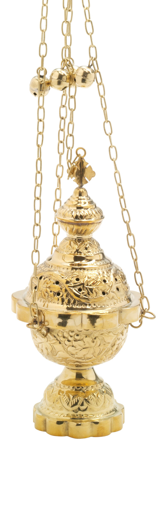 Turibolo con Campanelli in Ottone Dorato Lucido Altezza 25 cm