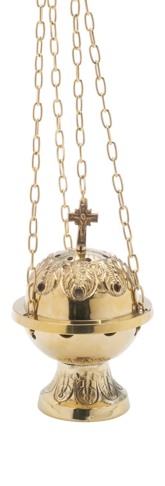 Turibolo con Croce in Ottone Dorato Lucido Altezza 15 cm