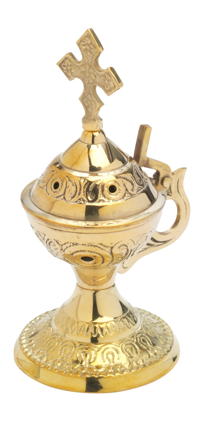 Turibolo in Ottone Dorato Lucido con Manico Altezza 14 cm