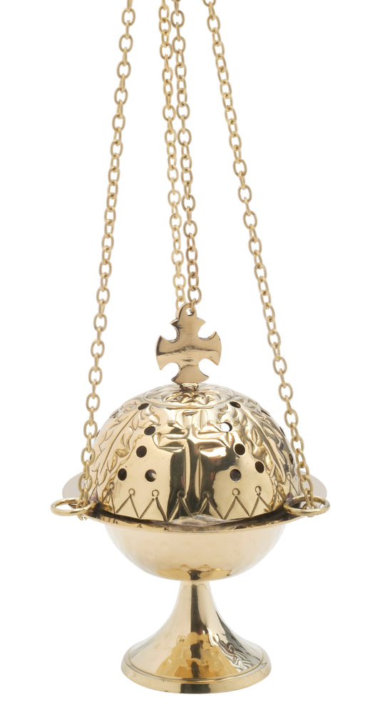 Turibolo con Croce in Ottone Dorato Lucido Altezza 16 cm