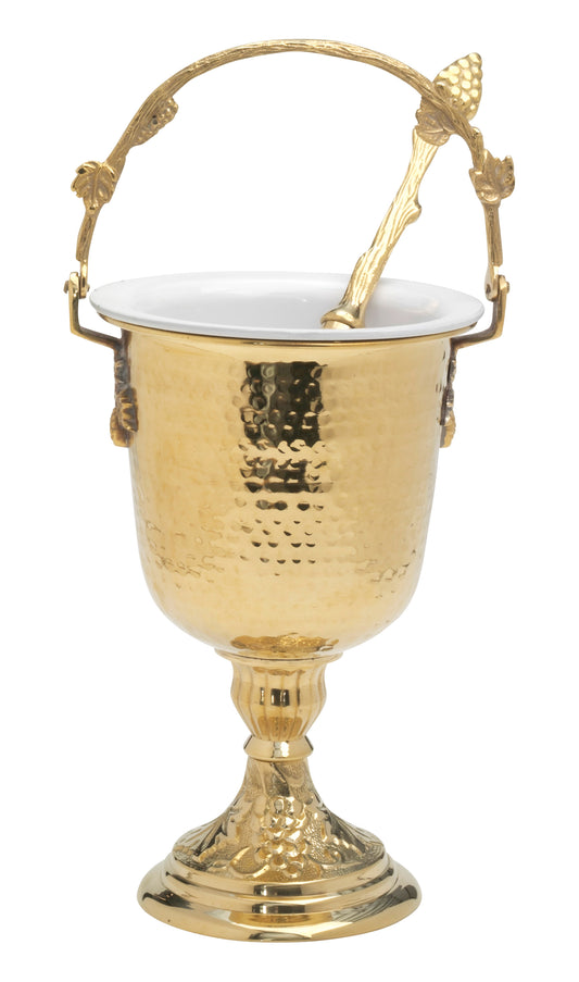 Secchiello Acqua Santa in Ottone Altezza 35,5 cm con Aspersorio