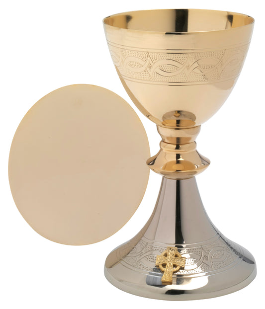 Calice in Ottone Bicolore Dorato e Argento Altezza 20 cm