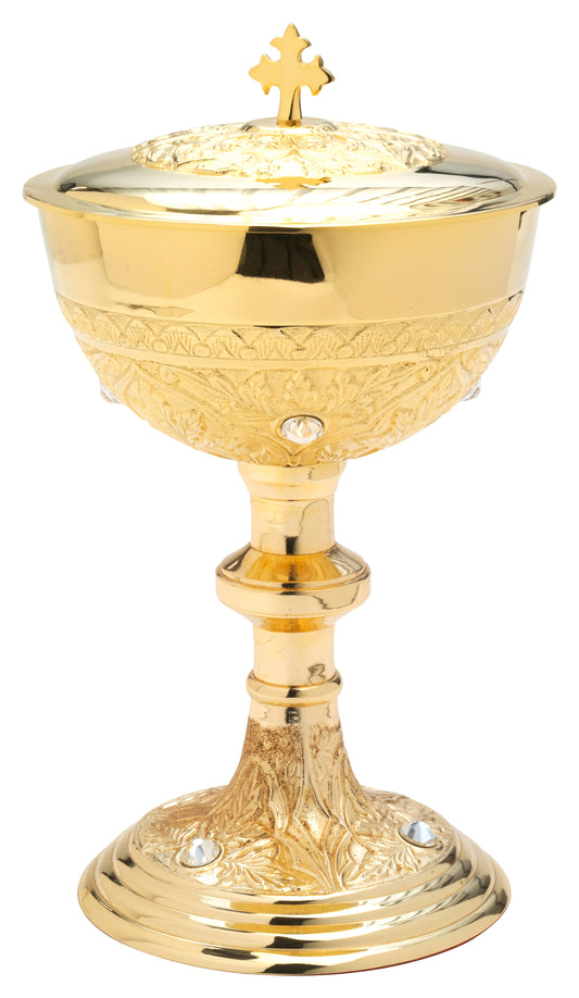 Pisside in Ottone Dorato con Pietre Altezza 25 cm