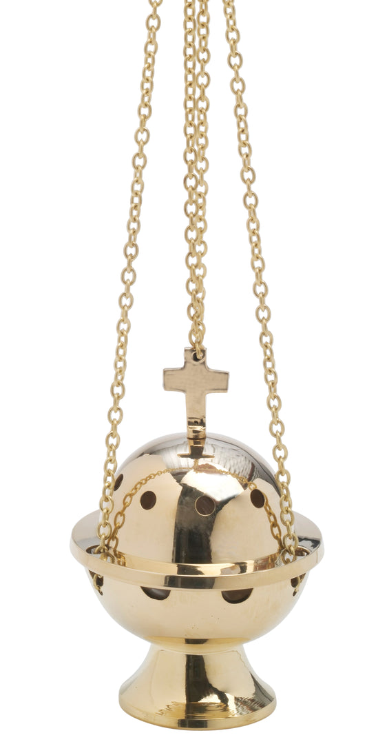 Turibolo con Croce in Ottone Dorato Lucido Altezza 13 cm