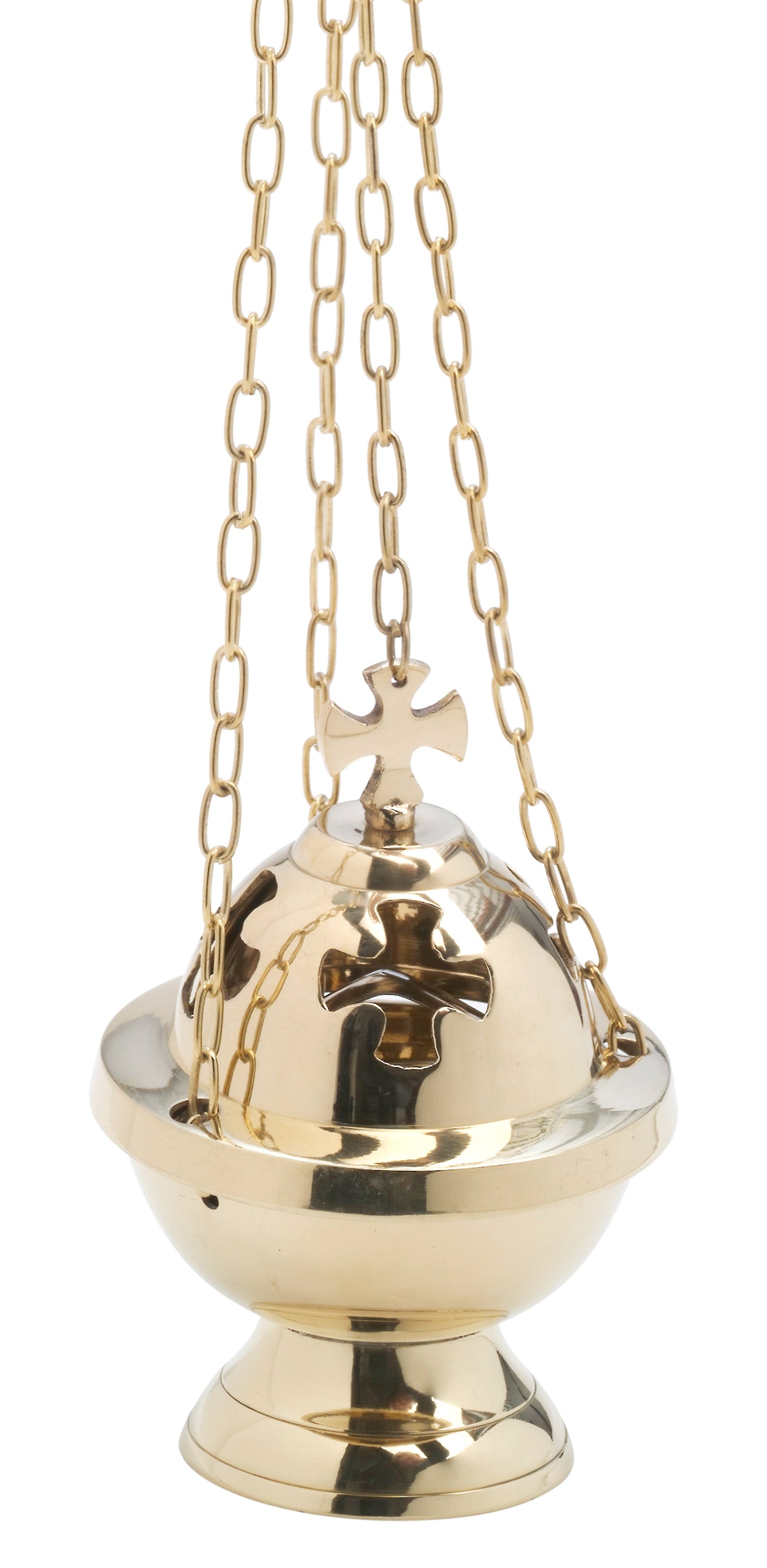 Turibolo con Croce in Ottone Dorato Lucido Altezza 15 cm