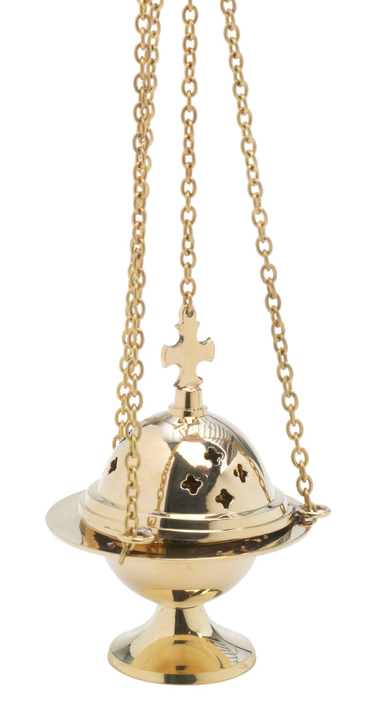 Turibolo con Croce in Ottone Dorato Lucido Altezza 11 cm