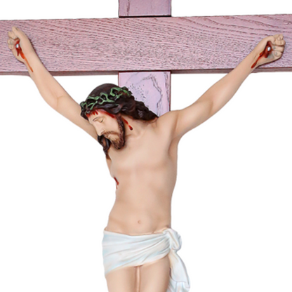 Crocifisso Croce in Legno 100 x 50 con Cristo 50 cm da Appendere in Resina
