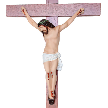 Crocifisso Croce in Legno 100 x 50 con Cristo 50 cm da Appendere in Resina