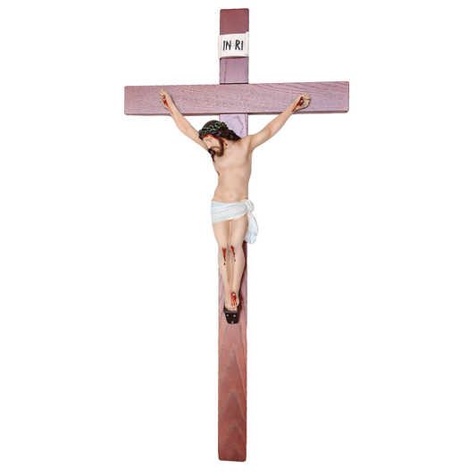 Crocifisso Croce in Legno 100 x 50 con Cristo 50 cm da Appendere in Resina