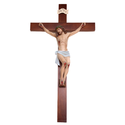 Crocifisso Croce in Legno 100 x 55 con Cristo 51 cm da Appendere in Resina