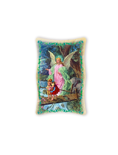 Quadro da Parete Sagomato con Immagine Angelo Custode Effetto Lucido Cornice e Decoro a Rilievo 25x40 cm